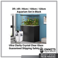 [Ready Stock Free Ship] 3ft 4ft Ultra Crystal Clear CC Arowana Fish Tank Aquarium Set Cabinet Filter Cover Black 超白龙鱼草缸