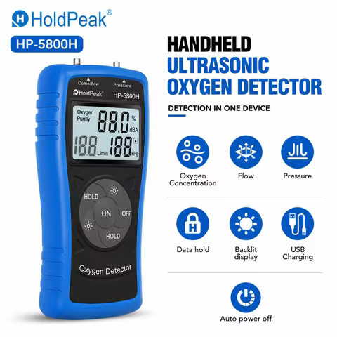 Ultrasonic Oxygen Meter, Portable O2 Detector for Industrial and Household, 0-10L/min Flow & 0-199kP