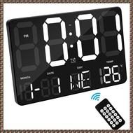 (JPTZ) Digital Wall Clock Large Display Alarm Clock with Wireless Remote Control LED Wall Clock with