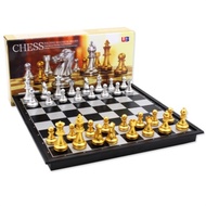 【Hot-Selling】 Medieval Folding Classic Chess Game Set With Chessboard 32 Pieces Gold Silver Magnetic Chess Portable Travel Game For Adults Kid