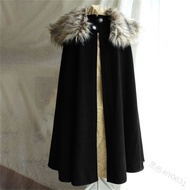 《427》Halloween Costume 3XL Mens Medieval Costume Cloak Winter Fur Collar Viking Cosplay Cape Coat Hi