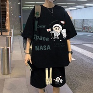 Baju set seluar T-shirt wafel untuk lelaki, pakaian musim panas, jenama fesyen, seluar pendek lengan