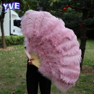 YVE Folding Fan, Big Red Ostrich Runway  Props Handheld Fur Fan, 30*52cm 35*60cm 12 Bones Performanc