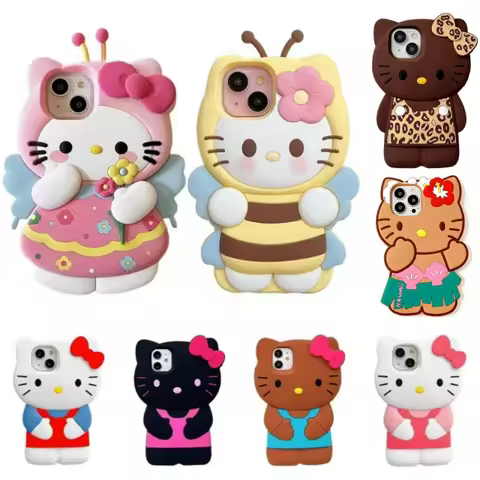 Sanrio 3D Cartoon Hello Kitty Bow Phone Case For iPhone 17 16 15 14 13 12 Pro Max 11 Anti Fall So Cu