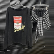 I9FZ Early Autumn Diagonal Shoulder Sweatshirt Suit - Printed Top & Shorts Set