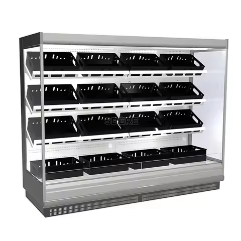 Custom Supermarket Photovoltaic Refrigerated Fruit Vegetable Display Open Chiller Fridge Showcase Mu