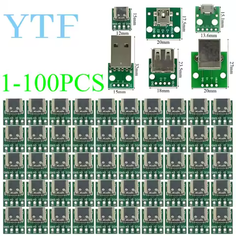 1-100pcs Micro Mini  TYPE-C USB A Male USB 2.0 3.0 A Female USB B Connector Interface to 2.54mm DIP 