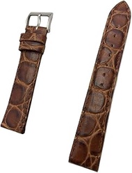 18mm Brown Genuine Leather Watch Band | Round Alligator Crocodile Grained, Lightly Padded Replacemen