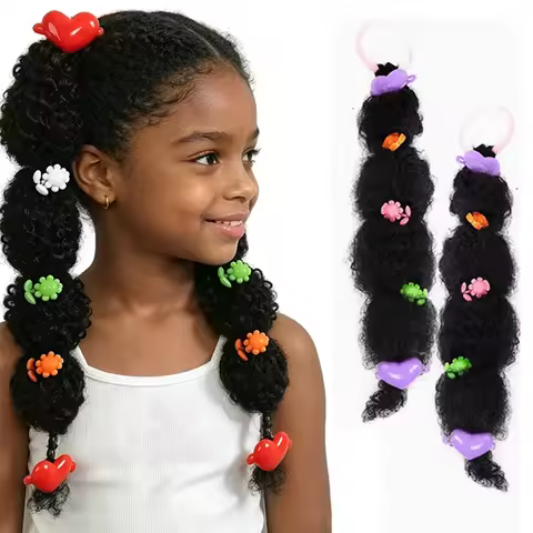 African Puffy Bubble Ponytail Women Synthetic Rubber Band Fluffy for Double Tail Braid Accessory wit