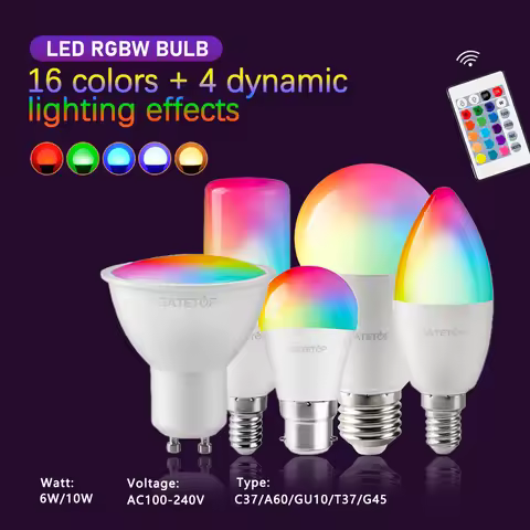 1-10pcs Infrared Remote Control LED Smart RGBW Light Bulb, GU10 A60 C37 G45 6W 10W for Family Party 