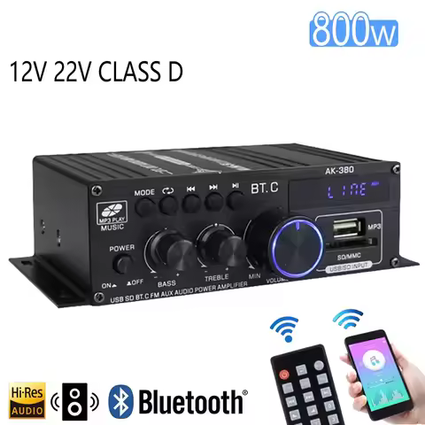 AK380 800W Bluetooth Amplifier HiFi Audio Karaoke Home Theater Amplifier 2 Channel Power Class D Amp