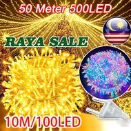 👍Lampu raya LED light 50Meter 500leds 8modes Lampu Hiasan Outdoor Waterproof Light EU plug HARI RAYA