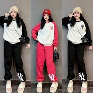 Set Đồ Bộ Áo Tay Dài In Chữ NY Phối Quần dài Bo Lai In 1 Bên Chữ Ny Thun Nỉ Siêu Cưng  Hot  Đi Chơi 