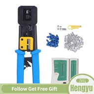 Hengyu RJ45 Crimping Tool Kit  Precise Mold Professional Stripping Cutting Ethernet Crimp Set Rust Prevention with Cable Tester for Network Lines