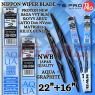 NWB Aqua Graphite (22"+16") Wiper Blade - Proton New Saga VVT BLM Savvy Aruz Latio D40 NV200 Matrix 