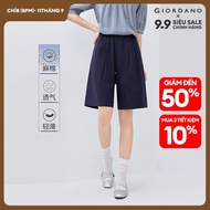 GIORDANO Women Shorts Linen Cotton Elastic Waist Mid-Length Shorts Slant Pockets Simple Fashion Casu