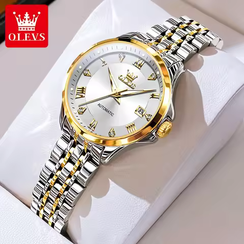 OLEVS 6702 Woman Watch Steel Strap Auto Date Mechanical Watch For Women Roman Scale Luxury Luminous 