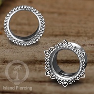 Silver Stainless Steel Tunnel Piercing Earrings with Heart and Ball Decoration