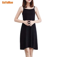 [GUYU] Women Solid Color Dress Camisole Spaghetti Strap Long Tank Top Slip Mini Dress HOO