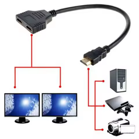 HDMI-compatible Splitter Adapter 1 In 2 Out HDMI- Male to Dual Female 1 to 2 Way Converter for HDMI-
