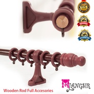 MYLANGSIR Wooden Curtain Rod 28 mm Full Set Accessories / Kayu Langsir / 7 Size Available / Rosewood