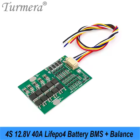 Turmera 4S 12.8V 40A BMS Lifepo4 Battery Protection Board with Balance for 3.2V 26650 32700 33140 12