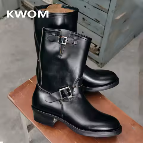 KOWM Cowhide Hiking shoes Brown trekking boots men Engineer's boots workwear goodyear shoes trendy a