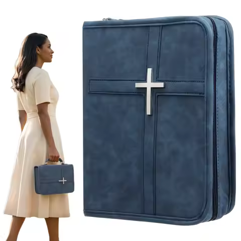PU Leather Bible Case Women Zipper Handle Handbags Bible Book Cover Hymns Bible Carrying Storage Bag
