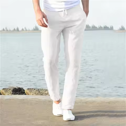 Pantalon En Coton Et Lin Pour Homme, Respirant, Couleur Unie, Fitness, Streetwear, Nouvelle Spring S