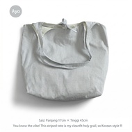 {China Direct Shipping} Beg Tote Kanvas Wanita Corak Belang, Kapasiti Besar Gaya Korea untuk Kerja &