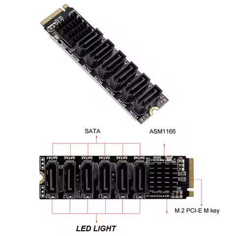 M2 Connector Internal SSD SATA 3 Port Multiplier NVME to SATA Expansion Card NGFF M Key to SATA3 Con