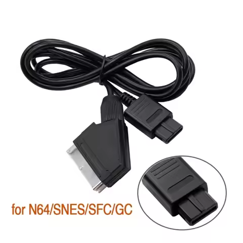 SCART AV Connector Cable Lead Cord Wire Fit for N64 SNES Retro- Gamepad 1.8m 6Ft AV Cord Black Gamin