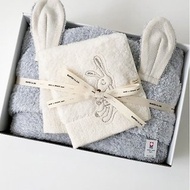 【kontex】日本今治Chouette系列連帽毛巾/浴巾禮盒-兔子(附提袋)