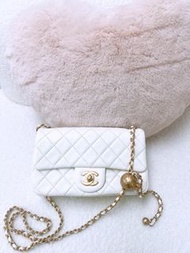(尖沙咀門市💖) Chanel mini classic flap cf 20 white 白色金球