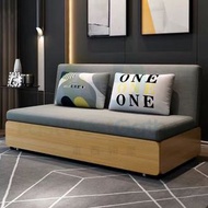 東西物聚 - 包送貨-梳化床 日式折疊沙發床 乳膠版（不帶收納）煙灰色/原木色底框 1.5米 收納儲物兩用梳化 小戶型單人雙人床 布藝多功能