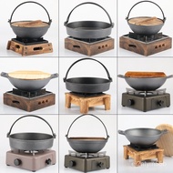 Japanese Cast Iron Stove Small Hot Pot Household Pig Iron Dry Pot Hanging Pot Non-Stick Flat Bottom Sukiyaki for