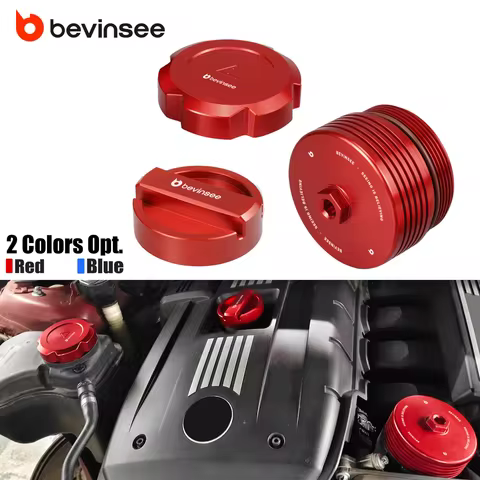 BEVINSEE 3in1 Engine Oil Cap Coolant Cap Oil Filter Housing Cover Set for BMW E90 E92 F30 E60 E39 X5