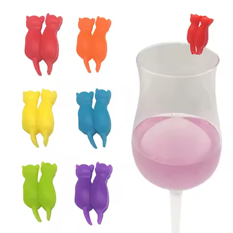6/8/12PCS Creative Wine Glass Markers 3D Cat Shape Party Glass Cup Multicolor Silicone Discriminator