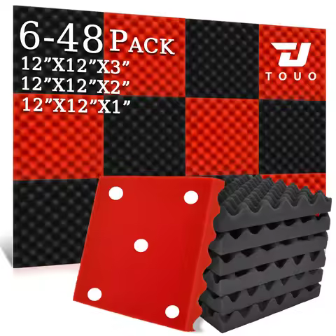 TOUO Sound Absorbing Panels for Podcast Room Workspace Egg Crate Acoustic Foam 12"x12"x1/2/3" Wall T
