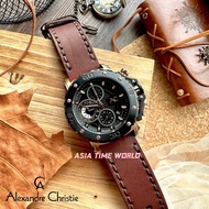 [Original] Alexandre Christie 9205 MCLBRBA Chronograph Man's Watch with Black Dial Brown Genuine Leather