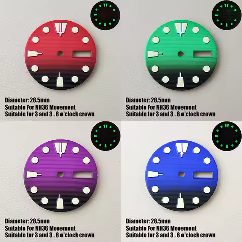 28.5mm Watch dial custom logo sterile dial green glow NH36 dial for NH36 movement Watch replacement 