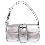 二手 Michael Kors COLBY 金屬皮革單肩包，特小號，銀色皮革，0765