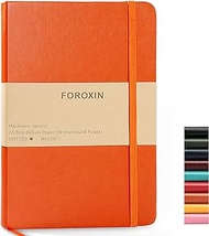 FOROXIN Dotted Notebooks- 200 Pages Hardcover Journal with Inner Pocket, 8.3’ x 5.7' with Dot Bullet Grid, 80gsm A5 Premium Thick Paper, Faux Leather Hard Cover Note Book, Orange