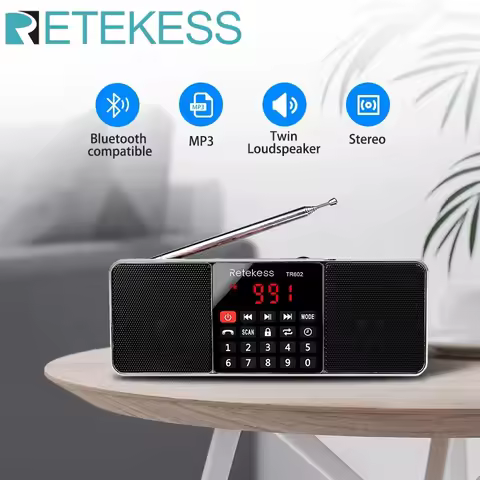 Retekess TR602 Portable Radio AM FM Digital Bluetooth Speaker Stereo MP3 Player TF SD Card USB Hands