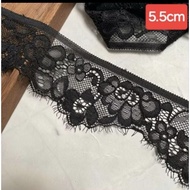 Elastic lace trim, black, size 3cm to size 5.5cm (5 meter cord)