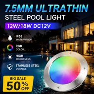 Ultra-Thin Stainless Steel Pool Light IP68 RGB LED Underwater 7 Color Changing Waterproof IP68