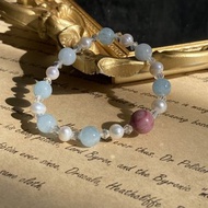 【薔薇物語 。 天然礦石手串】薔薇輝石、淡水珍珠、海藍寶