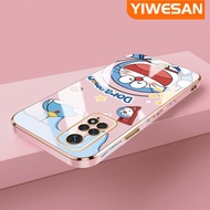 YIWESAN เคสสำหรับ Xiaomi Redmi โน๊ต11 Note 11 S Note 5G Note 11T Note 11 SE Poco M4 Pro 5G เคสลายการ์ตูนโดราเอมอนน่ารักเคสมือถือดีไซน์ใหม่สี่เหลี่ยมบางๆชุบฝาปิดเลนส์กล้องป้องกันกล้องเคสนิ่มกันกระแทก