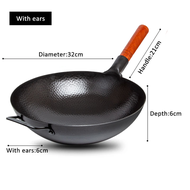 Konco Nitride iron pot  no-rust cooking Wok Chinese handmade Traditional Iron wok with helper handle Gas cookware Cooking Pot Stir-Fry pan 32cm/34cm