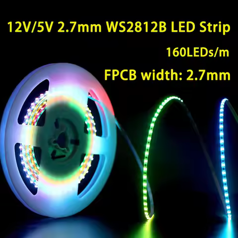 5m800LEDs 2.7mm wide WS2811 WS2812B LED Strip 160Leds/M Individually Addressable RGBIC Colorful Pixe